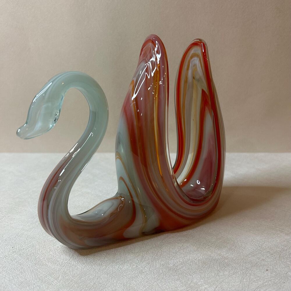 Vintage Sooner Glass Slag Swan Art Glass Figurine Orange White